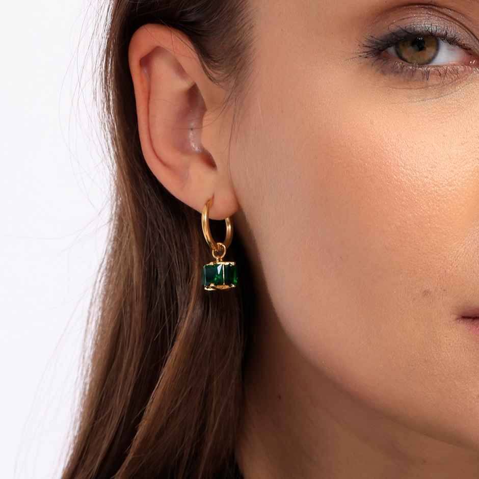 Palmonas Emerald Hoop Earrings For Womens | Waterproof And Anti-Tarnish