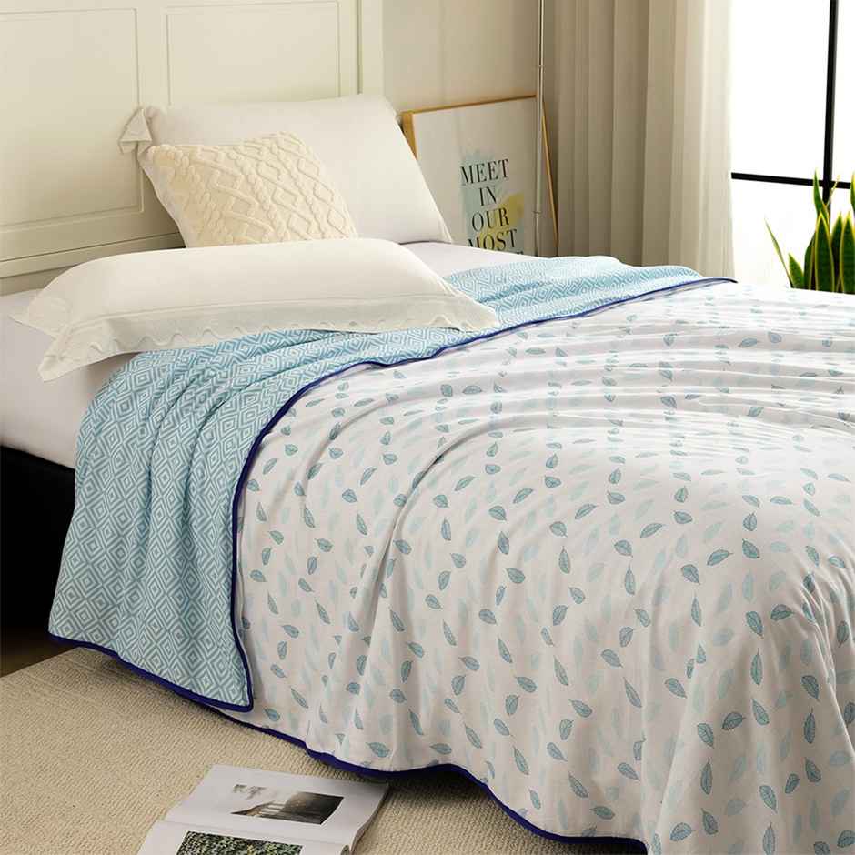 Story home Printed Double Dohar/Duvet Cover (Blue & White) (220x144x2 cms)