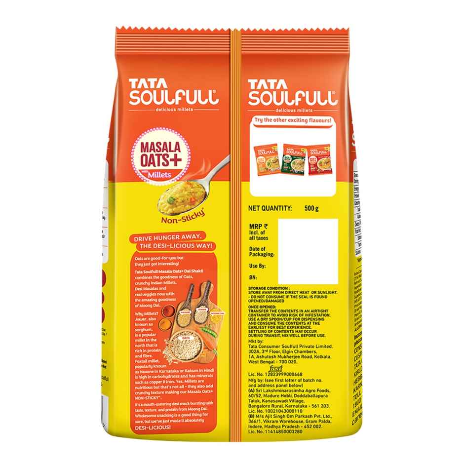 Tata Soulfull Masala Oats+ With Millets Mast Masala With Dal Shakti, 25% Millets, Non-Sticky Oats