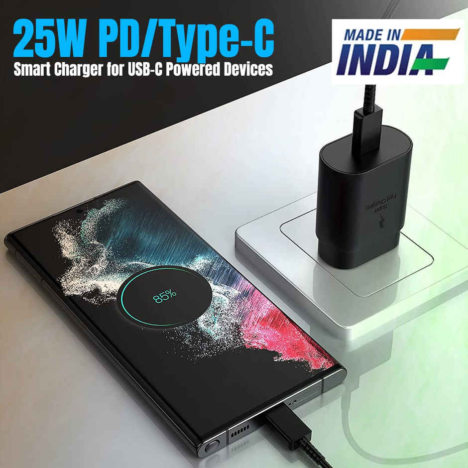 pTron Volta FC17 25W Type-C to Type-C PD Superfast Charger Compatible For Samsung Phones - Black