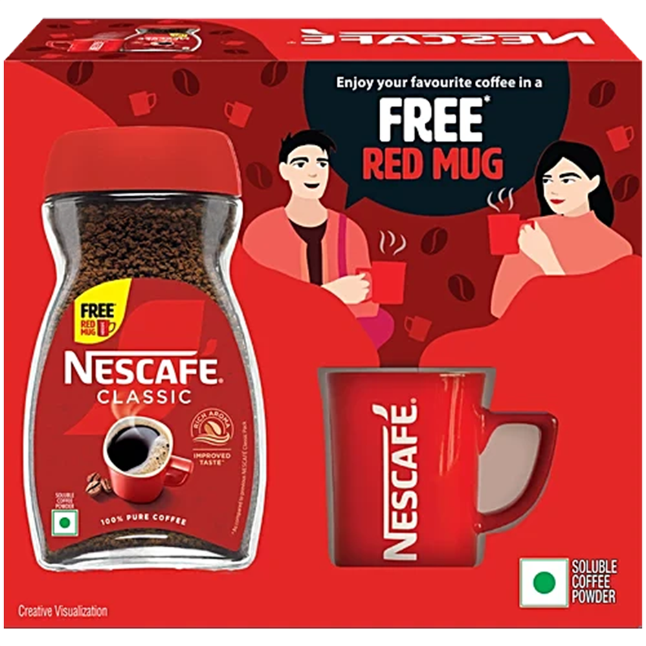 Nescafe Classic Instant Coffee Powder | Free Frosty Cafe Glass or Red Mug