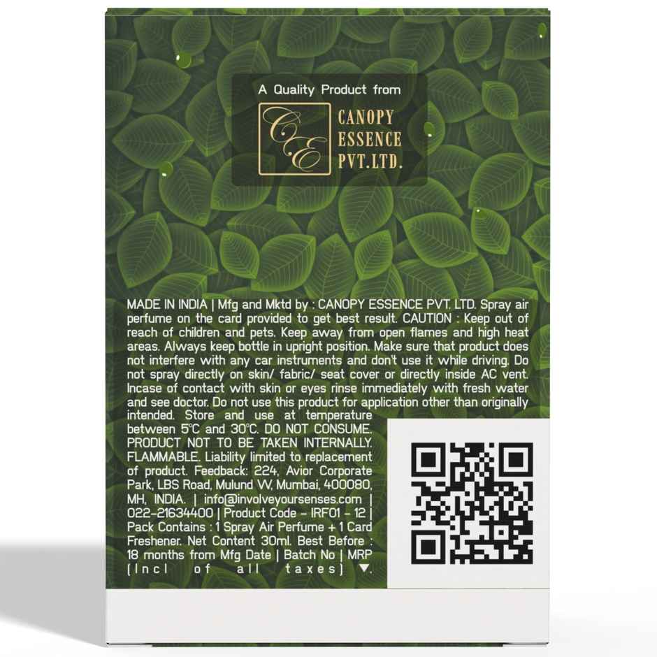 Involve Your Senses Rainforest Forest Lavender Scent Car Spray Air Freshener, White, 30 ml - Irf02