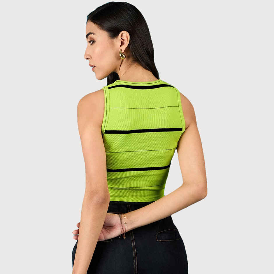 Uptownie Women's Stretchable Ribbed Sleeveless Crop Top | 120018862 | Green | M