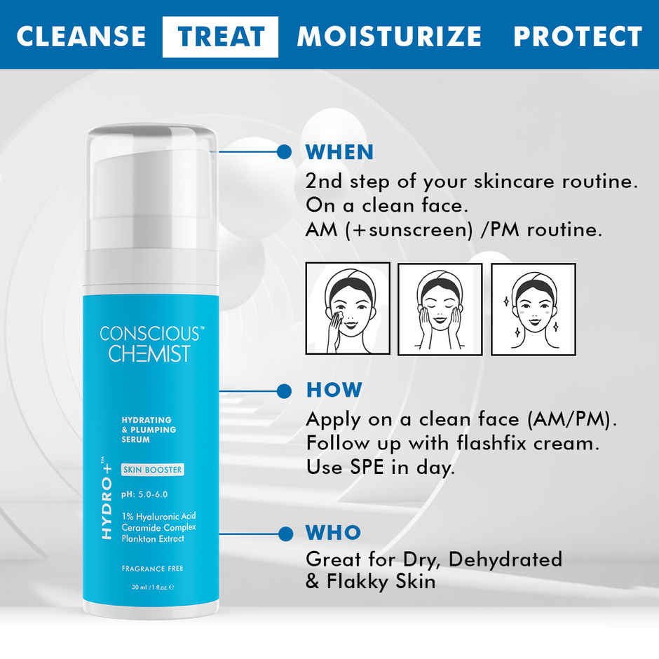 Conscious Chemist 1% Hyaluronic Acid Serum For Hydrating & Plumping Skin With Ceramides