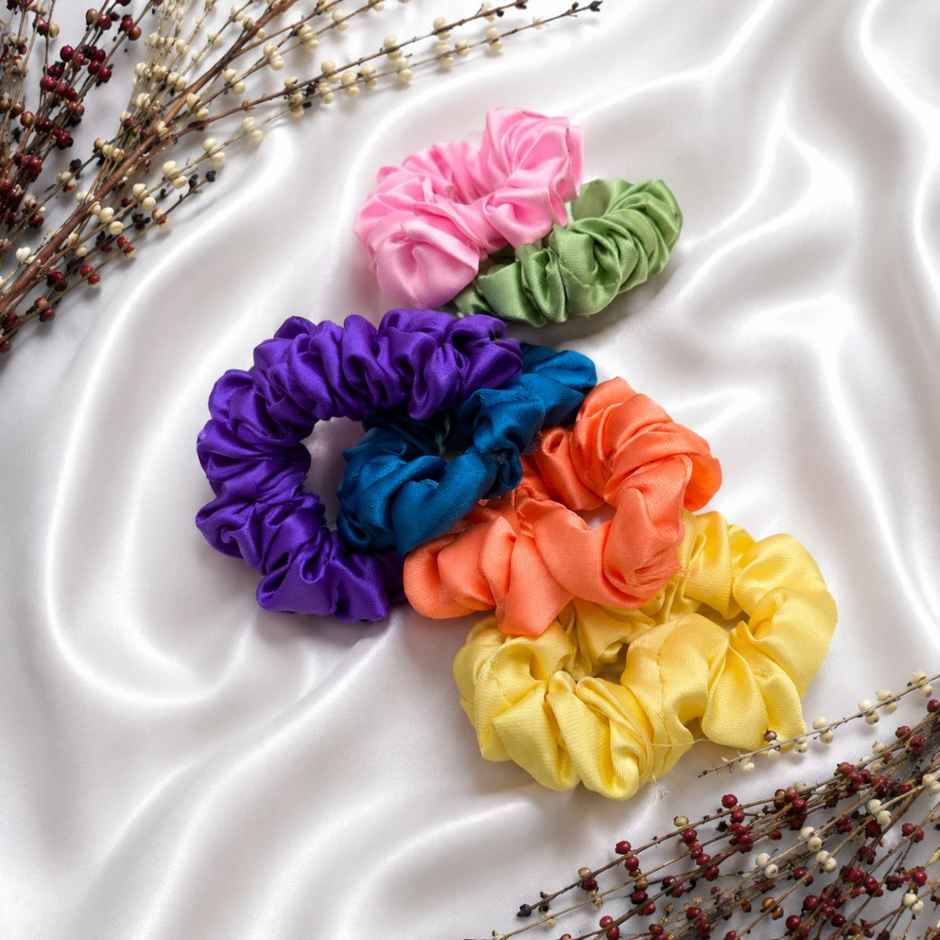 The Opal Factory Hair Accessories | Satin Scrunchies for Kids | Bright Multi | Mini