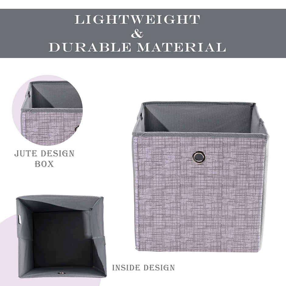 Kuber Industries Pack of 2 Non-Woven Jute Printed Foldable Square Drawer Organizer Box | Grey