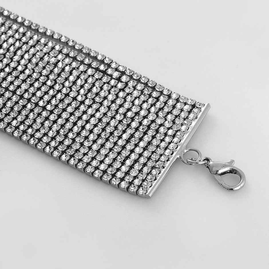 Sohi Silver-Toned Stone Studded Wraparound Bracelet For Women's