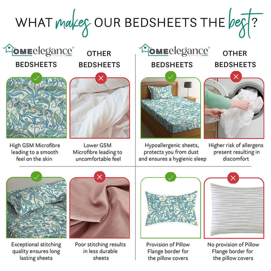 Home Elegance by myTrident Microfiber Bedsheet Set |Single Size Bed Sheet with 1 pillow| Foliage