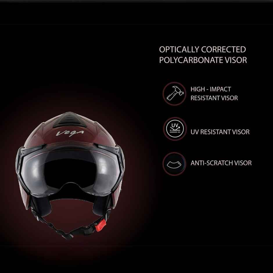 Vega Verve Lightweight Open Face Helmet for Women- Burgundy Helmet - M