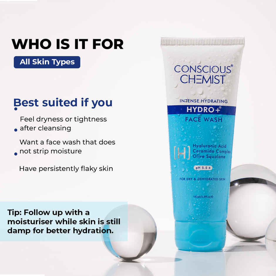 Conscious Chemist Gentle Hydrating Face Wash For Dry Skin With Hyaluronic Acid And Ceramides