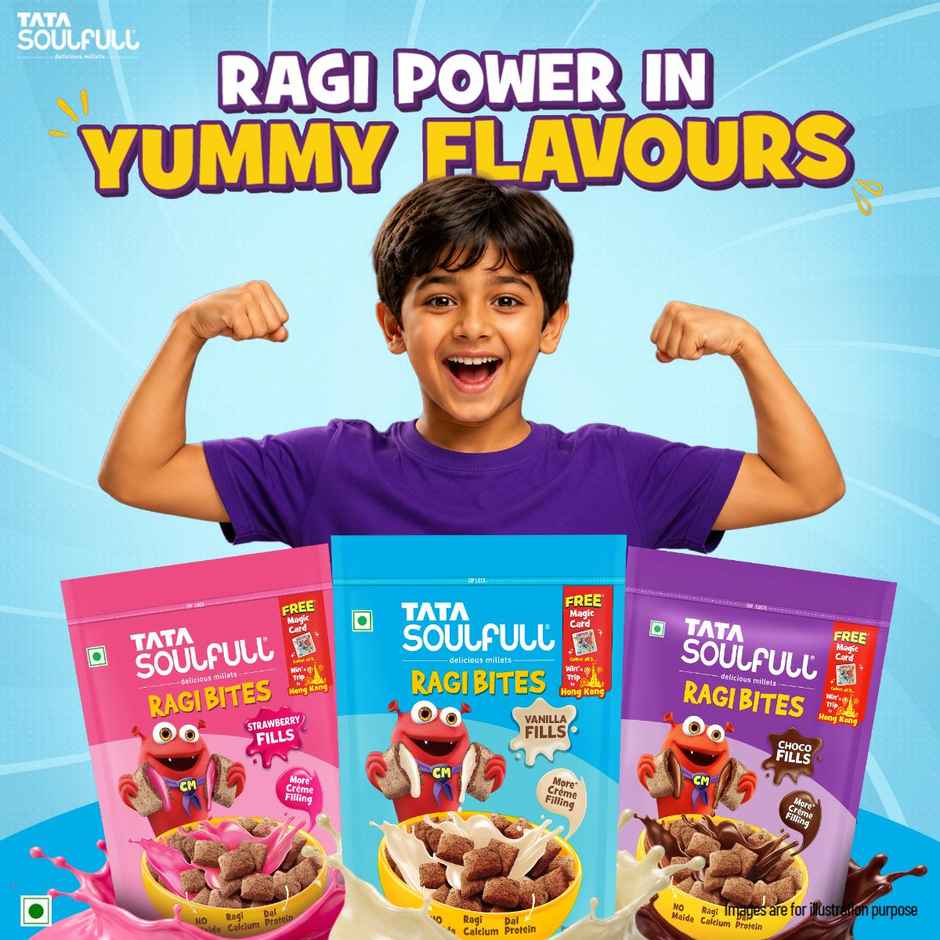 Tata Soulfull Ragi Bites Vanilla Fills, No Maida, More Cream Filling, Kids Cereal