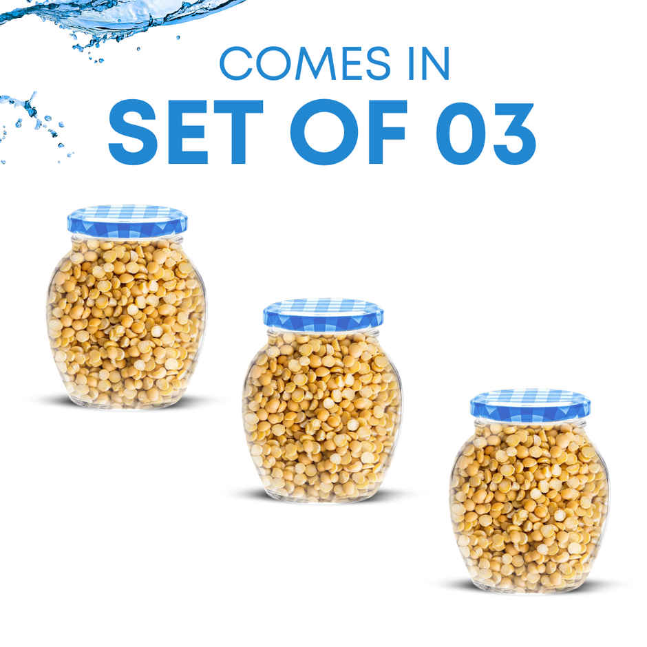 Yera Lucia Storage Jar Set - 3 pcs 375 ml Each - Blue Checkered Lids