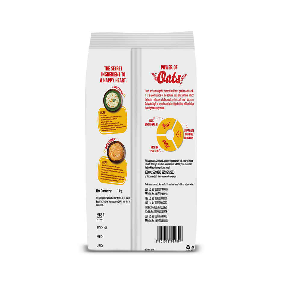 Sundrop Heart Instant Rolled Oats with 12.2% Protein, 10.8% Dietary Fibre | No Added Preservatives