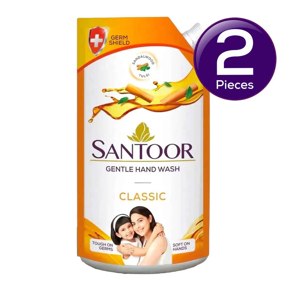 Santoor Classic Gentle Anti-Bacterial Hand Wash With Natural Goodness of Sandalwood and Tulsi Combo