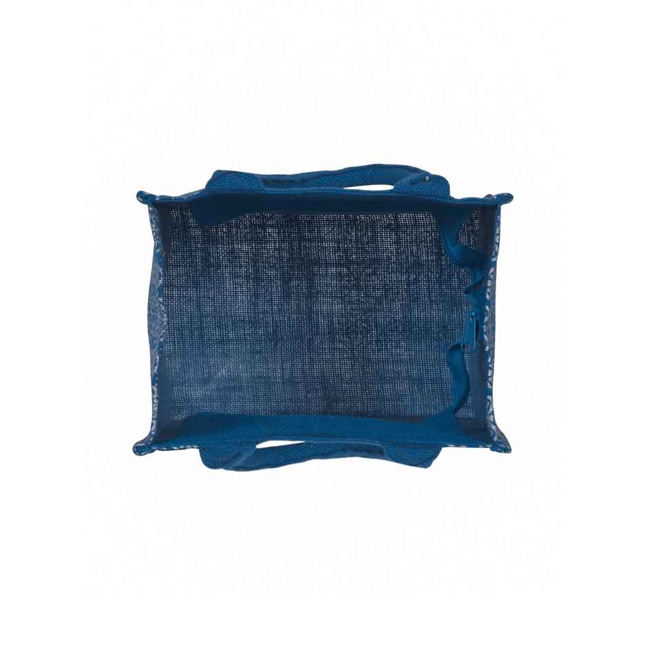 Jute Cottage Carry Bag - Mughal Print Zipper Lunch Bag | Eco-friendly | Blue | 10 x 10 x 7