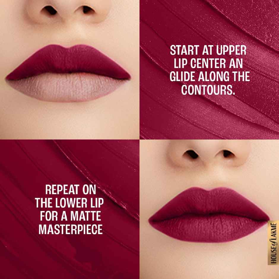 Lakme 9to5 Powerplay Priming Matte Lipstick, Lasts 16hrs, Deep Wine