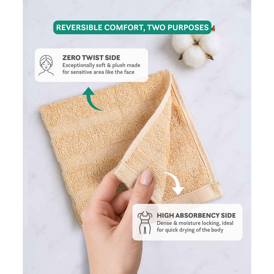 Mytrident Quick Dry Cotton Face Towel Set | 13 x 13 in | Beige