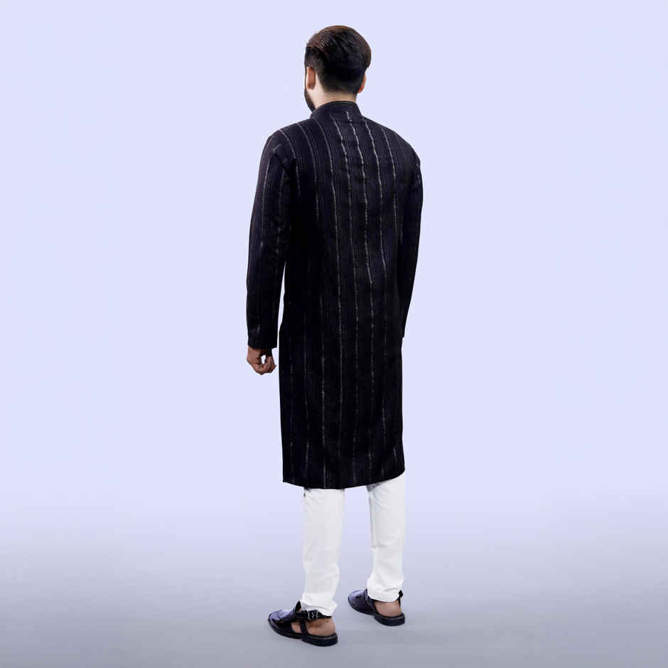 Tibra Collection Men Kurta - Black | Solid | Thin Striped | Cotton Blend | XXL