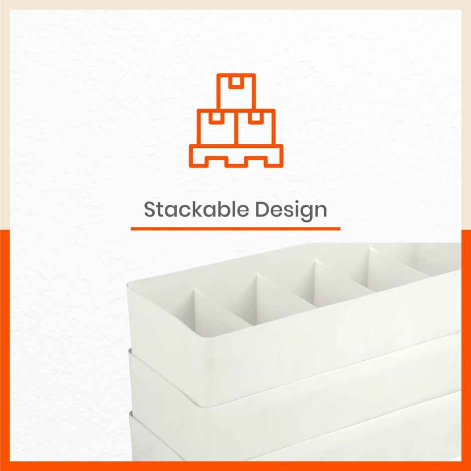 Bathla Set of 2 Drawer Organiser - Multi-purpose, Stackable, 5 Grids - DORI | Ivory