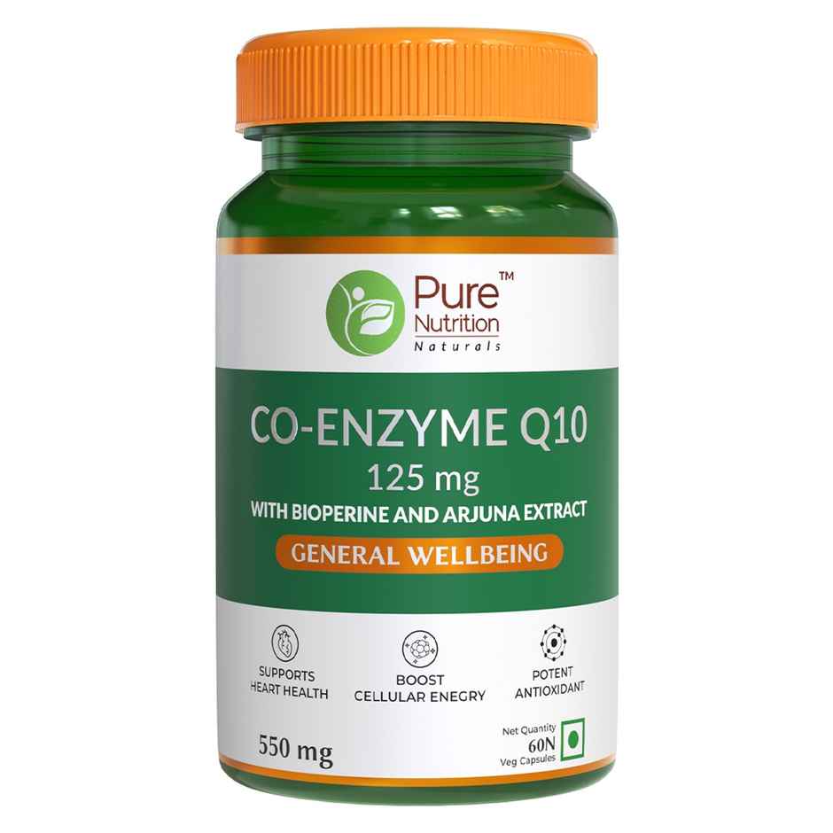 Pure Nutrition Bio Coenzyme Q10 125mg with Bioperine & Arjuna Extract - 60 VEG Caps