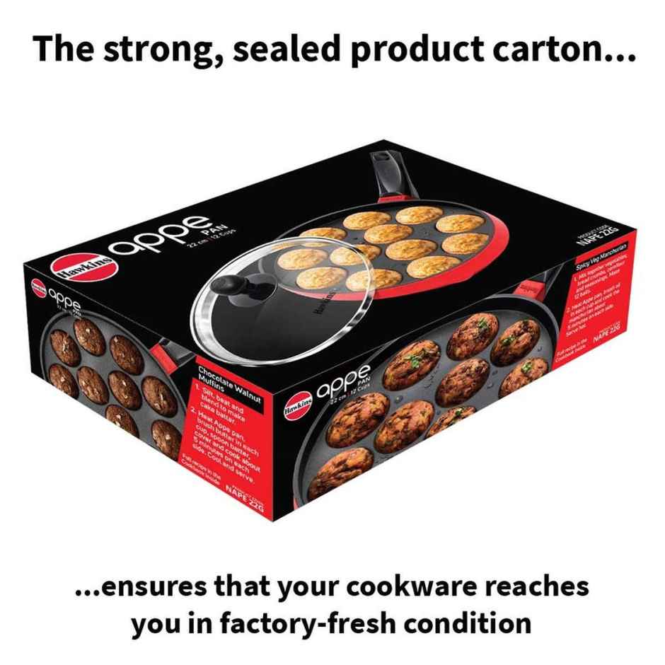 Hawkins 22 Cm Appe Pan Non Stick Paniyaram Pan With Glass Lid 12 Cups Pan - Red