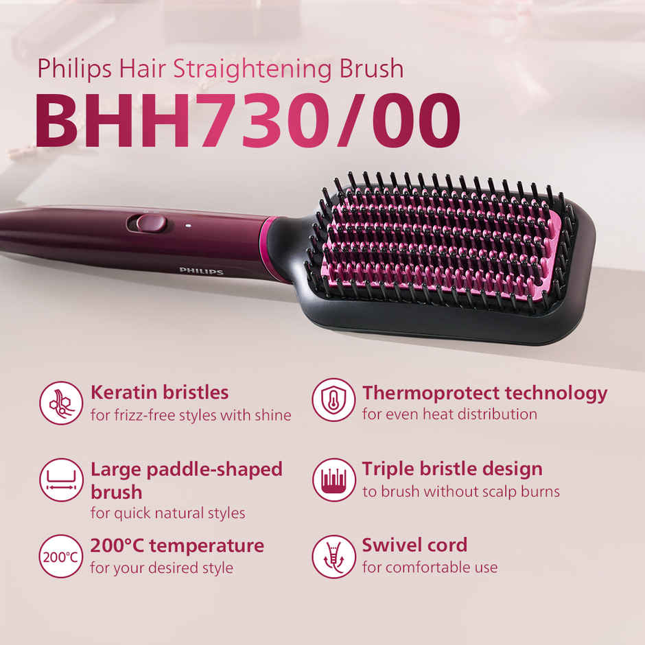 Philips Hair Straightener Brush|Naturally Straight Hair in 5 Min|Thermoprotect Technology BHH730/00