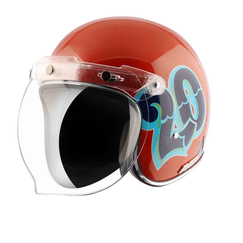 Axor Retro Jet Sportz C13 Isi Ece And Dot Certified Open Face Helmet - Orange Blue - L