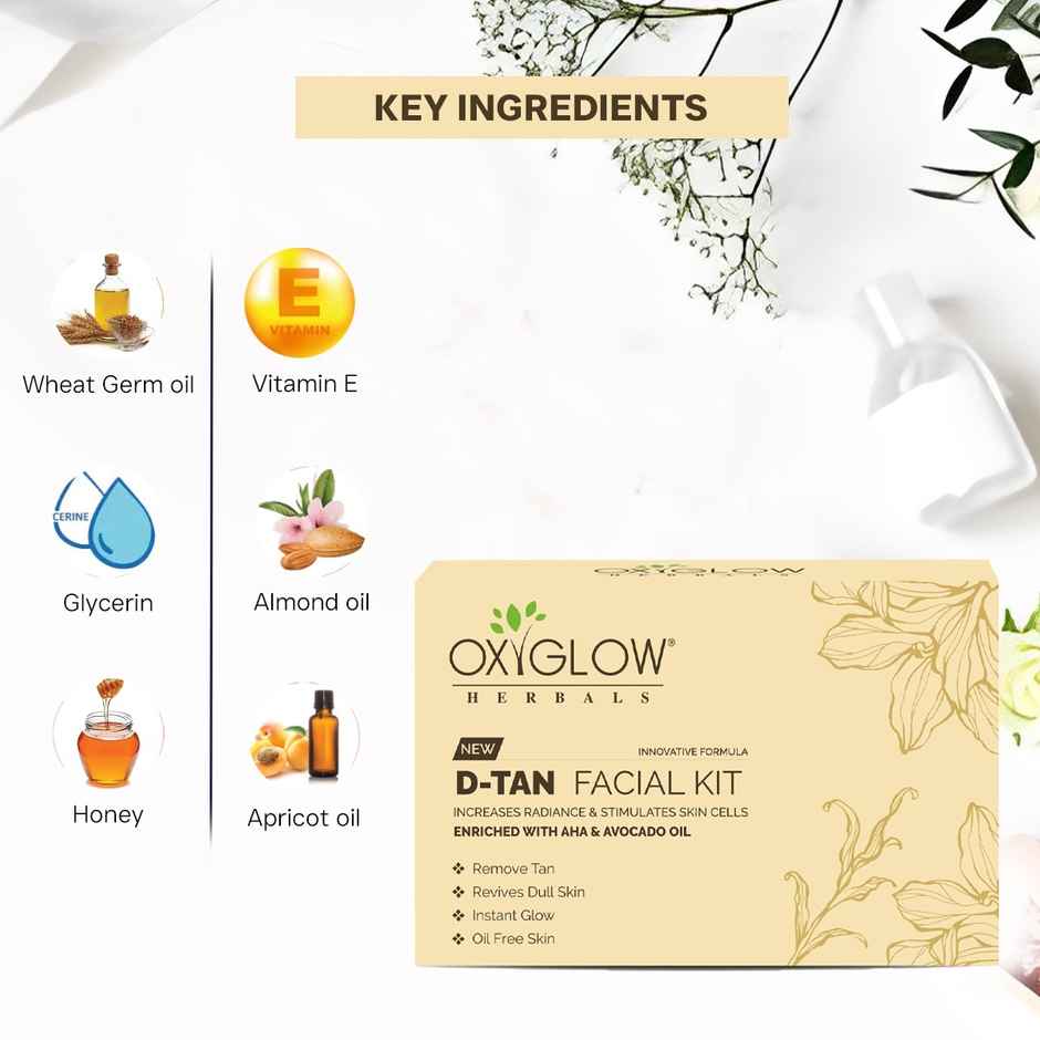 Oxyglow Herbals D-Tan Facial Kit - Remove Tan|Revives Dull Skin|Instant Glow|Oil Free Skin