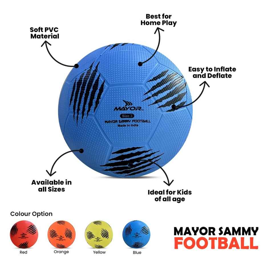 Mayor Sammy Soft Rubber Kids Football For Age Group Below 9 Years - Size- 3 (Pack Of 1, Blue)