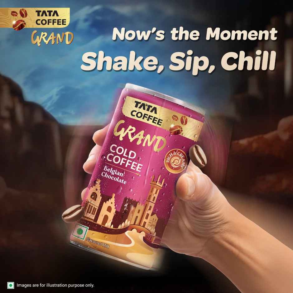 Tata Cold Coffee Belgian Chocolate Iced Coffee, Rich & Creamy, Flavoured Milk, Can