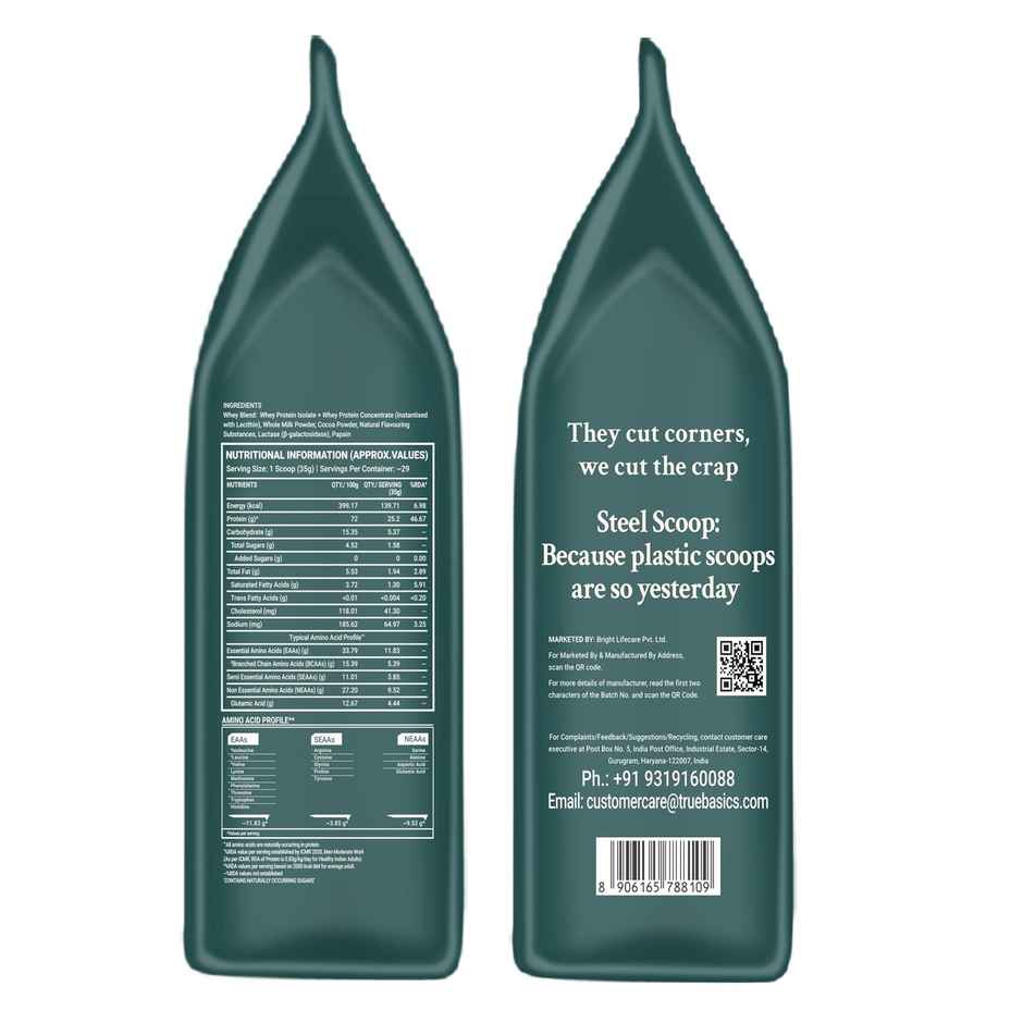 TrueBasics Clean Whey Protein Powder Isolate & Concentrate Blend (Chocolate)