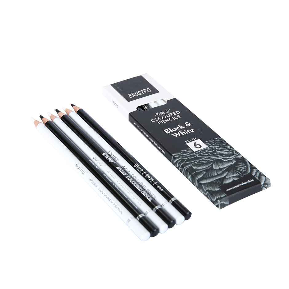 Brustro Artists Coloured Pencils Black & White Set Of 6 | 3 Whites And 3 Blacks