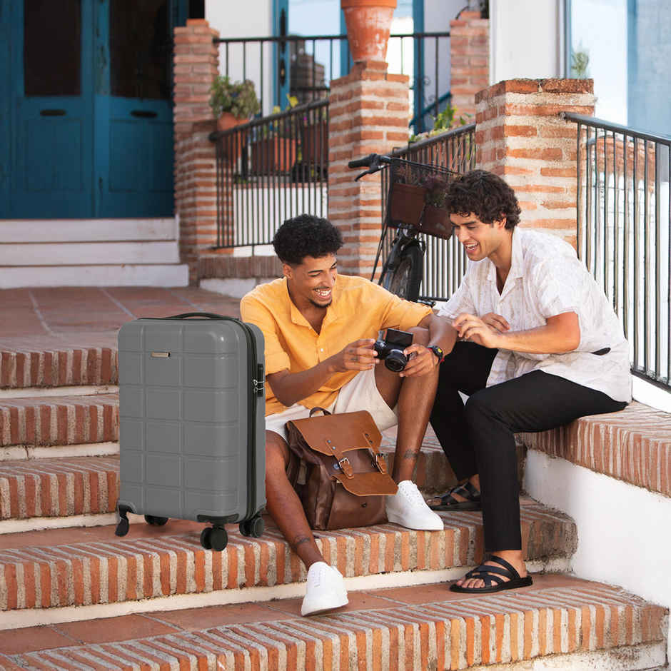 Teakwood Leathers Unisex Solid Hard Sided Cabin Size Trolley Bag | Grey