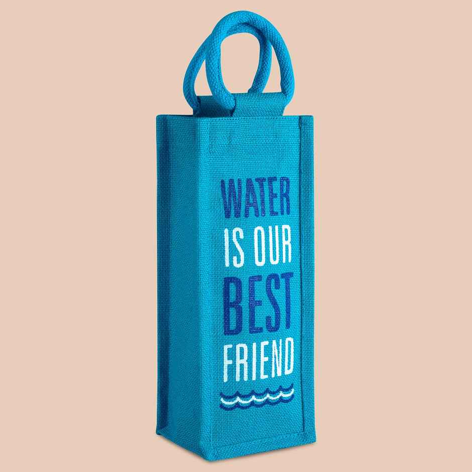 Jute Cottage Carry Bag - Bottle Bag Best Friend | Eco-friendly | Turquoise Blue | 14 x 5 x 4.5
