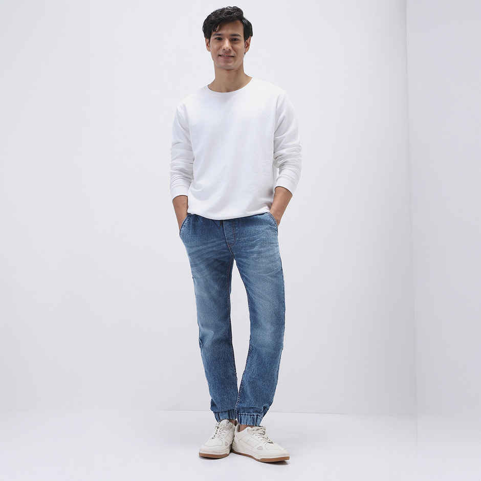 Urbano Fashion Men's Jogger Jeans Slim Fit Stretch Washed | Blue | 36