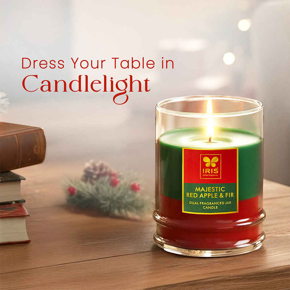IRIS 2-in-1 Fragranced Jar Candle | Red Apple & Fir | 28 Hours Burn Time | Home Decor