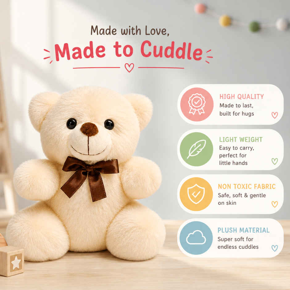 ToyTales Teddy Bear Soft Toy | Plushie Stuffed Animal Toys | Birthday Gift for Kids | Cream | 25cm