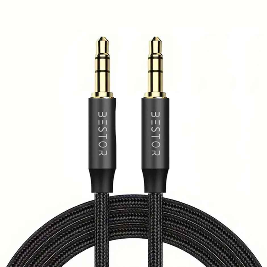 BESTOR Aux Cord, 3.5 MM Audio Cable Male to Male Gold Plated Connectors Braided Auxiliary Stereo Jack, Compatible with Headphone, Car, Phone, Speaker(1.5 Meter) - Black