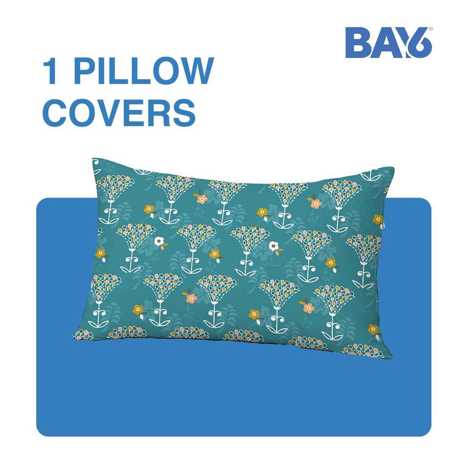 BAY6 Microfibre Floral Print Single Bedsheet with 1 Pillow Cover |Turquoise | 59 x 87 in