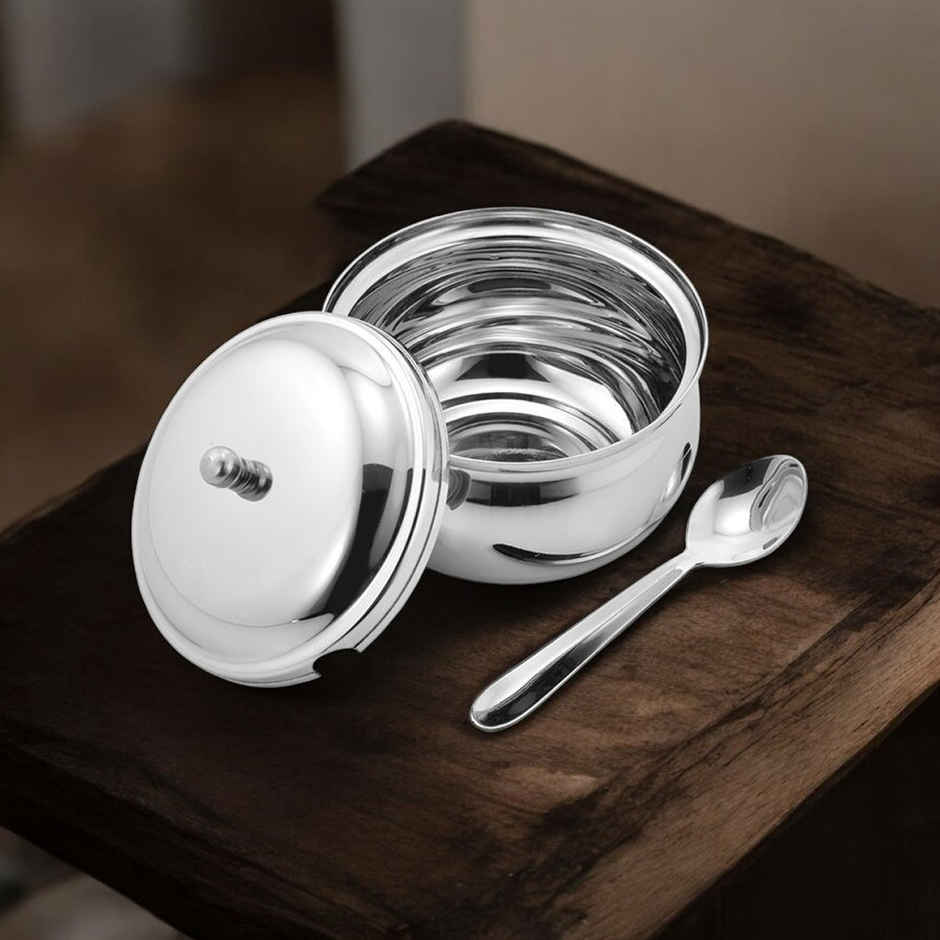 Vinayak Stainless Steel Ghee Pot (With Lid, Silver, 400 ml, 1 Piece)