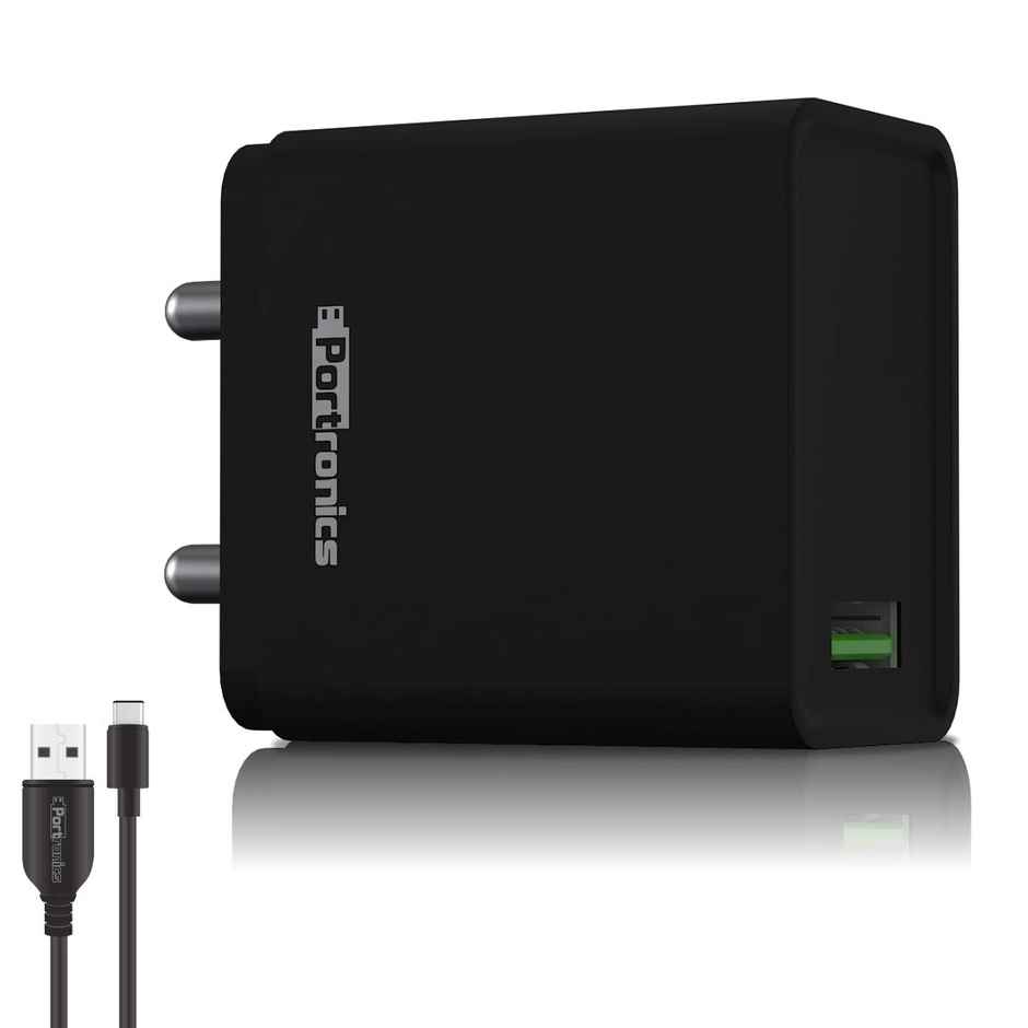 Portronics Adapto ONE POR-1103 3A Fast Charging Adapter with 3M Type C Cable - Black