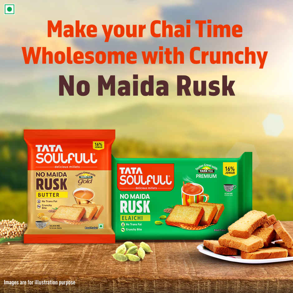 Tata Soulfull No Maida Elaichi Rusk | Made With Whole Wheat Atta & Jowar | Crunchy Tea-Time Snack