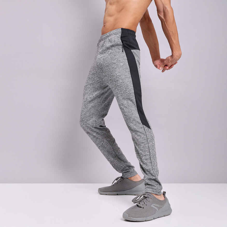 Technosport Men Poly Melange Slim Fit Sports Trackpants with TECHNO DRY | Black Melange | XXL