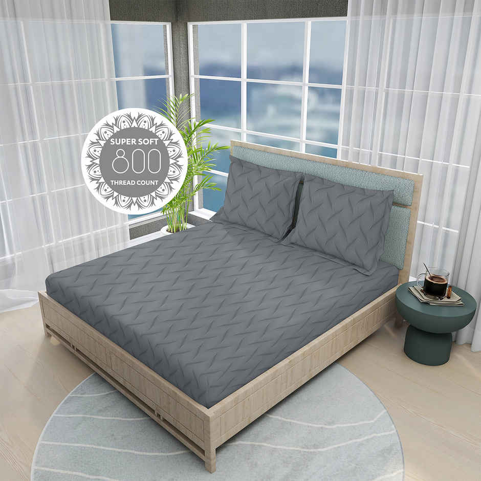 Boutique Living Radiance (Queensberry) 100% Cotton 825 TC Grey King Bedsheet with 2 Pillow Covers