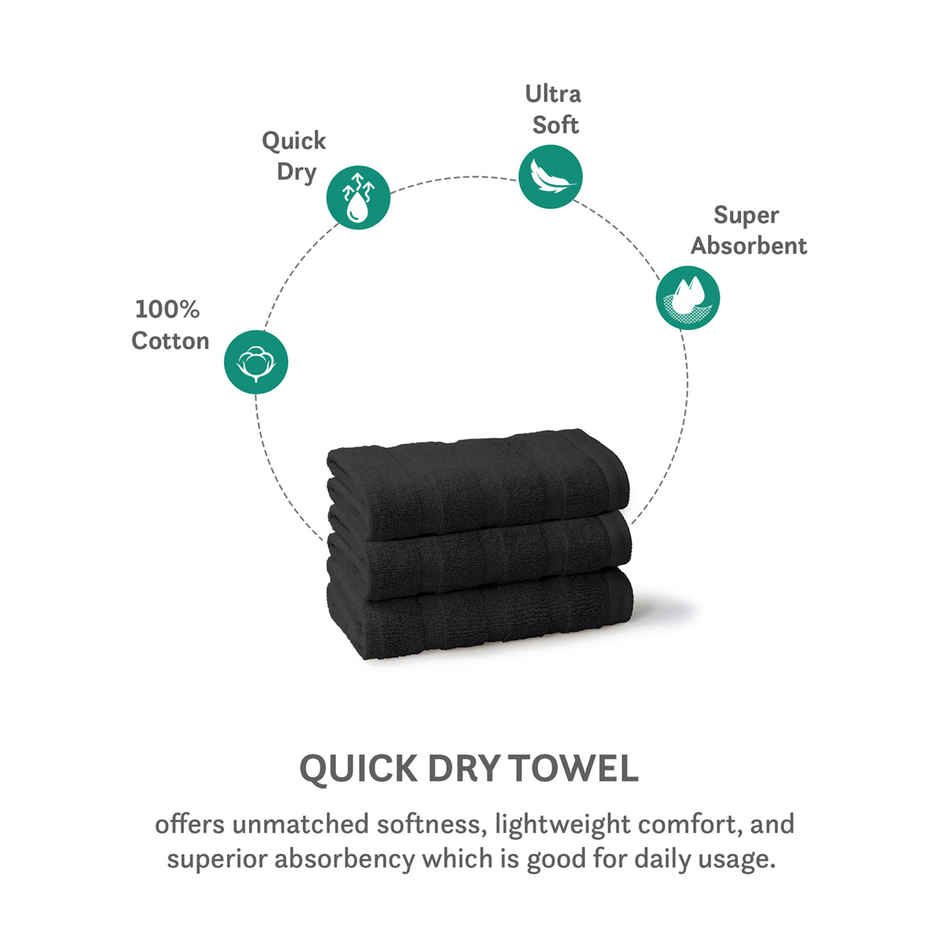 Mytrident Quick Dry Cotton Face Towel Set | 13 x 13 in | Black