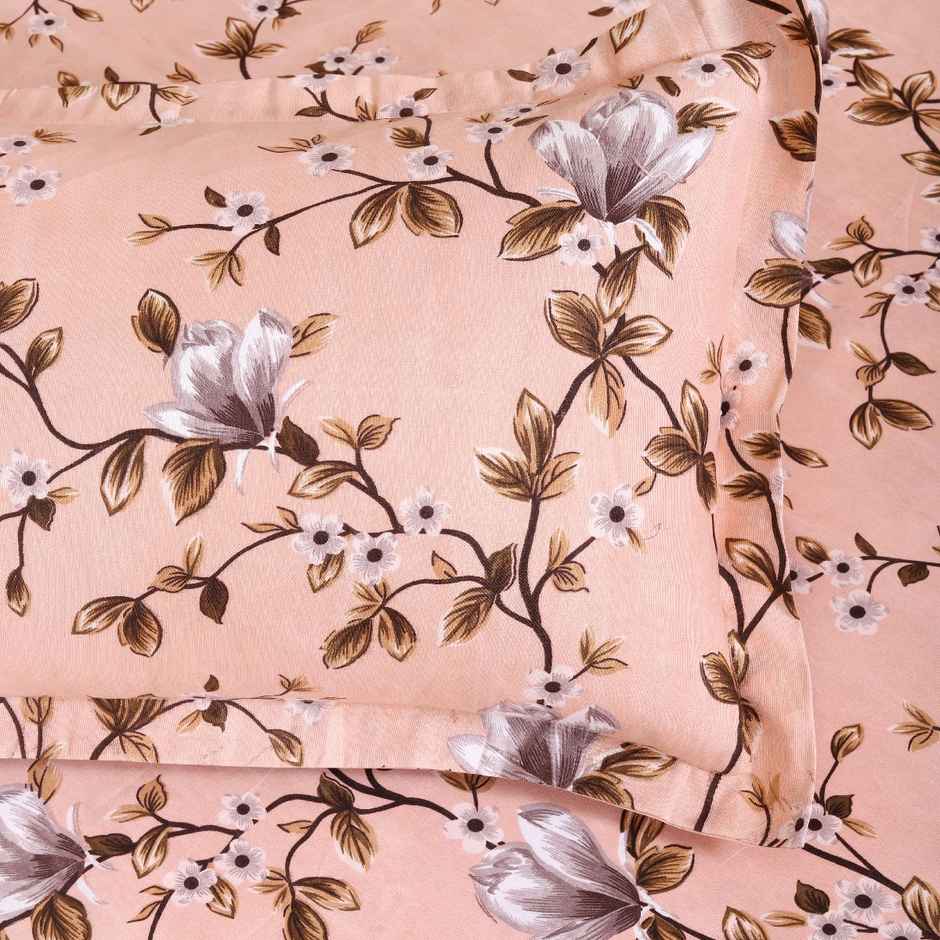 Romee Peach Floral Printed Microfiber Floral Double Bedsheet Queen Size 150 TC | 2 Pillow Covers