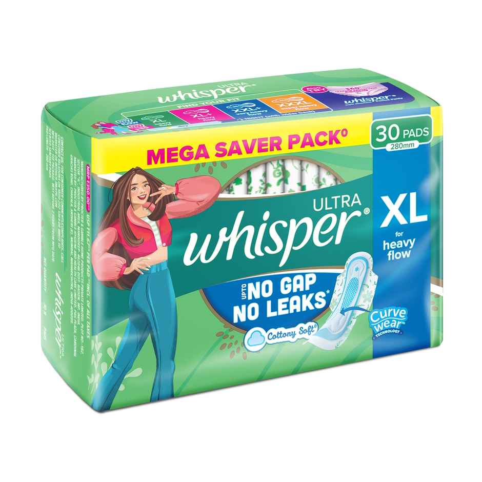 Whisper Ultra Upto No Gap No Leaks Sanitary Pads,  30 XL Pads