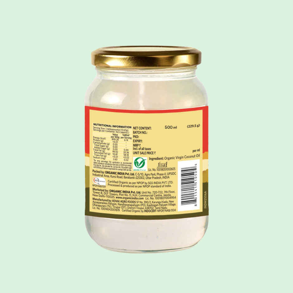 A Tata Product - Organic India Virgin Coconut Cold Pressed Oil | Labs Tested On 250+ Parameters