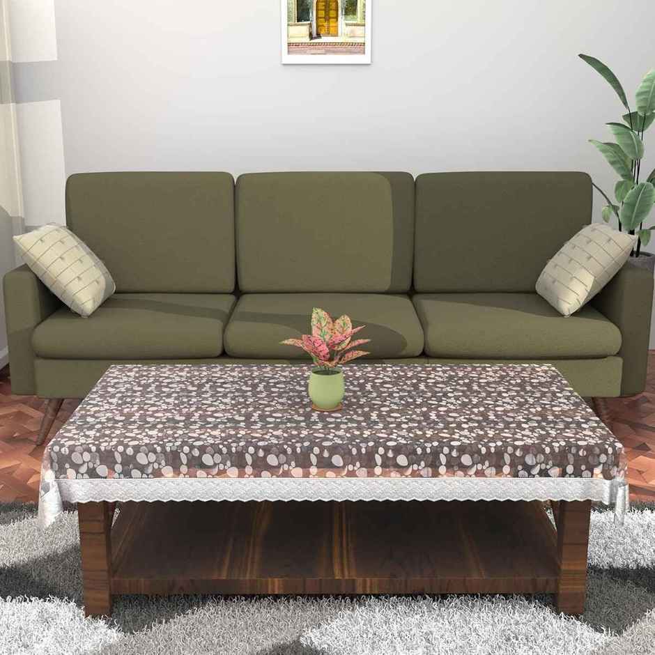 Kuber Industries 3D Coin Print Center Table Cover 4 Seater with Silver Lace (Transparent)