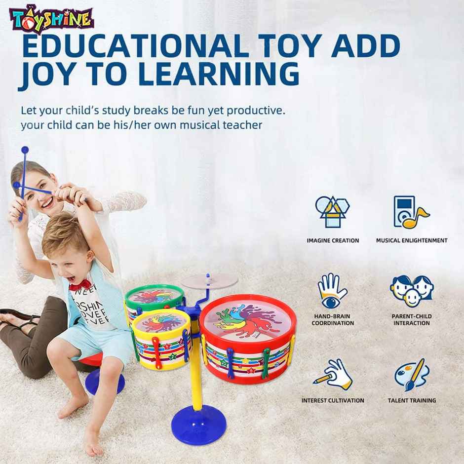 Toyshine 3-Piece Kids Drum Set, Beginner Musical Instrument Playset for Toddlers